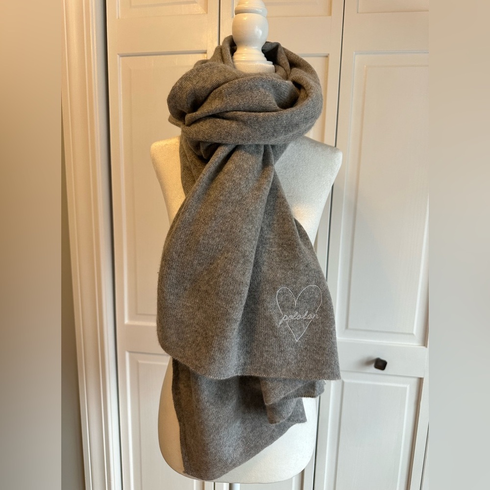 Peloton branded White + Warren cashmere travel wrap
